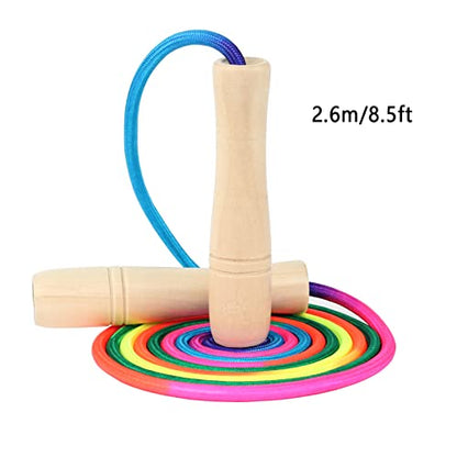 Jump Rope for Kids, Children Adjustable Cotton Skipping Rope with Wooden Handle for Boys Girls Fitness Outdoor Activity - color: Rainbow x2