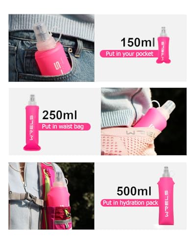 WRELS TPU Soft Flask Lightweight Portable Reusable Water Bottle,BPA Free Collapsible Flask for Hydration Pack in Running Hiking Cycling and Marathon - color: 150ml/5.07oz-2 Pack-Pink