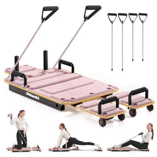 Reformer Pilates Machine,Wooden Pilates Board for Home Workout,5-in-1 - color: Pink