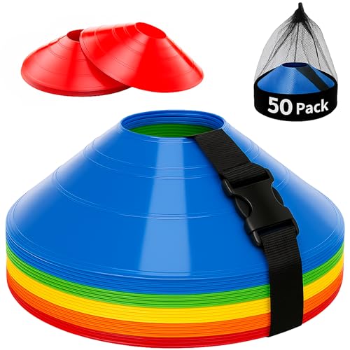 Soccer Training Cones Set, 75/50/25 Pack with Strap Holder & Carry Bag - color: Multi Color