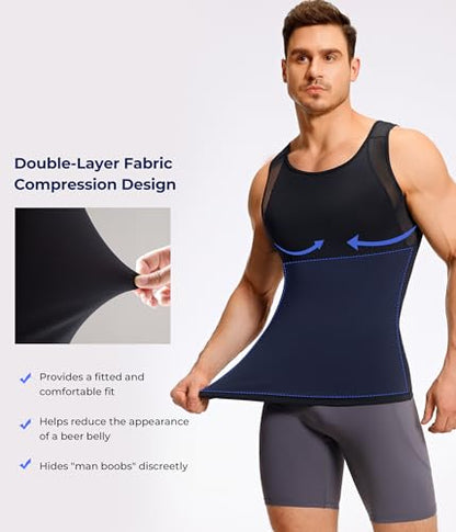 TAILONG Mens Compression Shirt Tank Top Undershirt Shapewear Slimming Body Shaper Vest Mesh Workout Shirts - color: Black, size: XX-Large