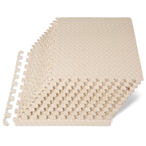 ProsourceFit Exercise Puzzle Mat 1/2-inch, EVA Interlocking Foam Floor Tiles for Home Gym, Workout Equipment, Kids Play Areas, Beige, 48 SQ FT - 12 Tiles - color: Beige, size: 12 Pack (48 SQ FT)
