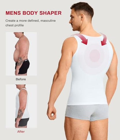 Nebility Shapewear Mens Compression Shirt - Slimming Body Shaper Vest Sleeveless Undershirts Workout Tank Tops - color: White, size: X-Large