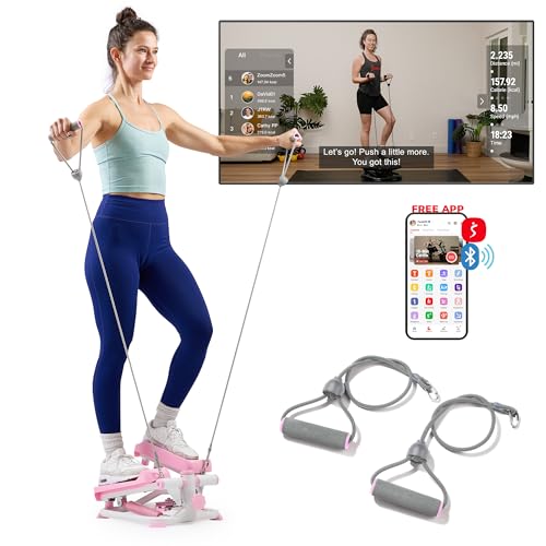 Sunny Health & Fitness Mini Stair Stepper w/Resistance Bands for Home Gym - color: Pink