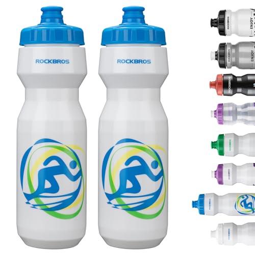 ROCKBROS Bike Water Bottle 20oz-25oz Squeeze Cycling Water Bottle BPA Free - color: 25oz White Blue, style: 2 Pack