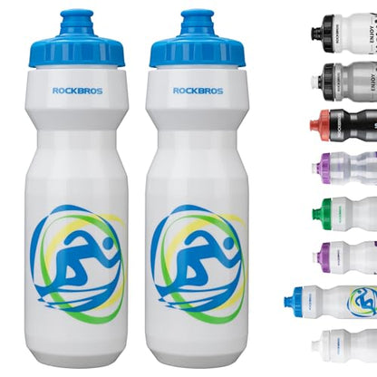 ROCKBROS Bike Water Bottle 20oz-25oz Squeeze Cycling Water Bottle BPA Free - color: 25oz White Blue, style: 2 Pack
