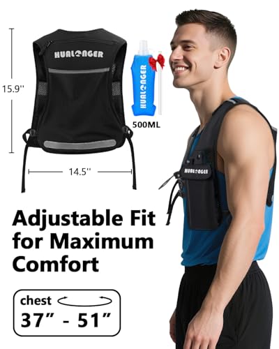 Running Hydration Vest for Women Men,Lightweight Breathable Hydration Pack with 500ml Soft Flask, Adjustable Chest Straps Reflective Backpack for Trail Running Marathon Race Jogging Cycling - color: Black