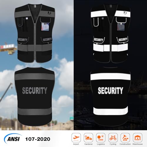 TCCFCCT Mesh Security Vest for Security Guard 9 Pockets High Vis, Black S - color: Black-bison 08, size: Small