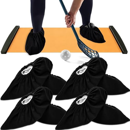 4 Pairs Black Slide Board Booties Smooth Gliding Board Shoe Covers for Exercise Hockey Dryland Training and Home Fitness Sliders
