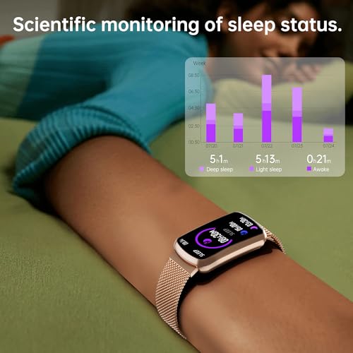 Health Fitness Tracker with 24/7 Heart Rate, Smart Watch with Blood Pressure and Blood Oxy-gen Monitor, Bulit-in 120+ Sport Mode, Sleep Tracking Waterproof Activity Tracker for Women Men - color: Pink Gold
