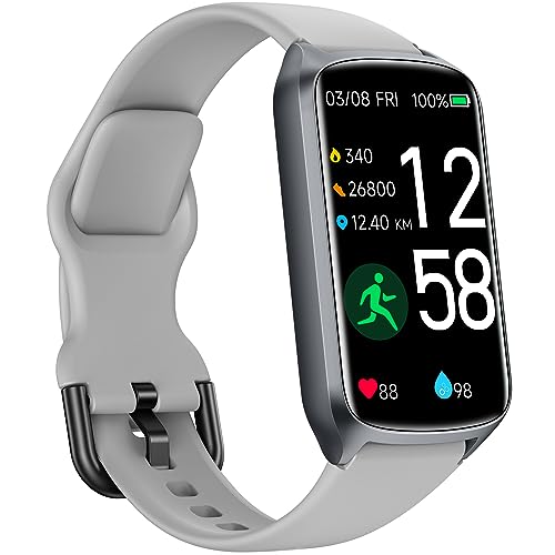 Amzhero Health Fitness Tracker with 24/7 Heart Rate, Blood Oxygen, Blood Pressure, Sleep Tracker, 5ATM Waterproof Activity Trackers with Step Tracker, Pedometer (S & L Bands Included) - color: Grey