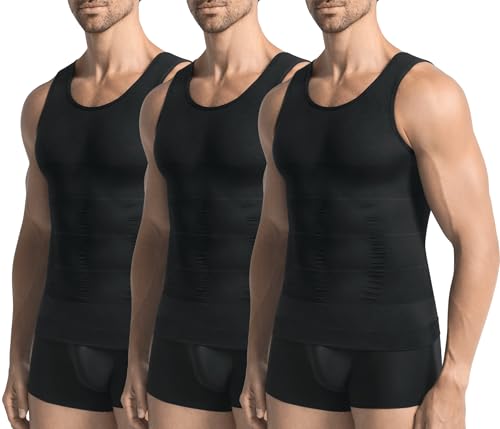 3 Pack Compression Shirt Men Body Shaper Vest Workout Tank Top - color: 3-black/Black/Black, size: 3X-Large