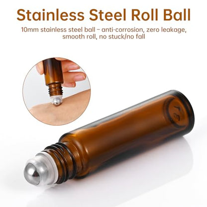 30 Pack 10ml Essential Oil Roller Bottles,Amber Glass Roller Bottles
