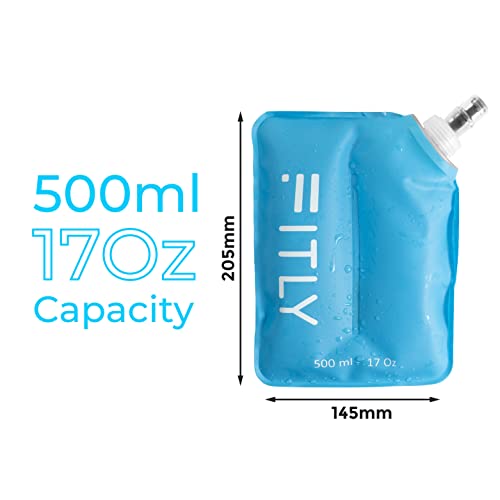 FITLY Soft Flask - Collapsible Water Bottle with Hydration Tube - Shrinks As You Drink Portable Water Bladder for Running Vest Hydration Pack, Hiking, Backpacking & Cycling - 17oz (FLASK500ml)