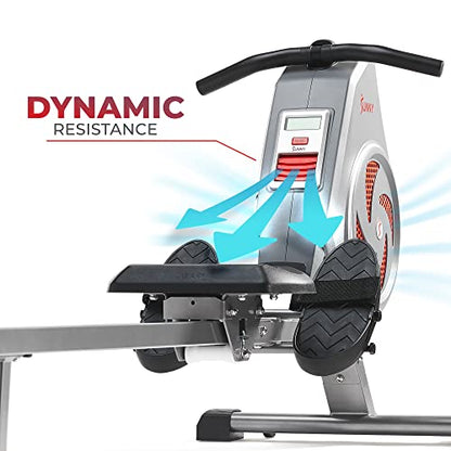 Sunny Health & Fitness Air Rowing Machine, Space-Saving Rower with Long Rail and Upright Storage for Home Gym, Full-Body Cardio Workout, Free SunnyFit Training App - color: Grey