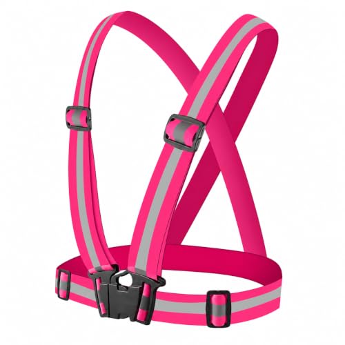 High Visibility Reflective Harness Vest – Adjustable One Size Fits Most, 360° Super Bright Safety Gear for Running, Cycling, Work & Roadside Emergencies - color: Pink