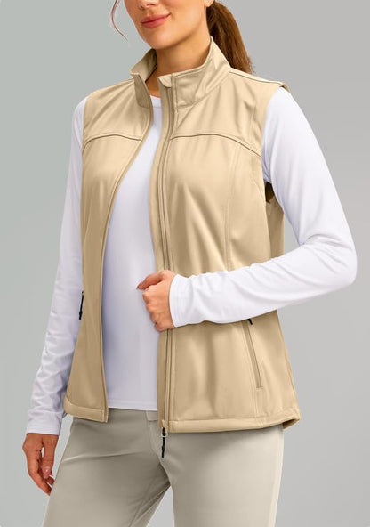 Soothfeel Women's Vest with 4 Pockets Lightweight Jacket Hiking Travel - color: Khaki, size: Small