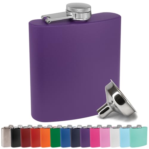 Clear Water Home Goods 6 oz Hip Flask w/Funnel, Matte Purple - color: Matte Purple
