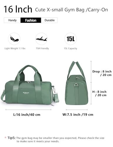 16" Gym Bag for Women,with Shoes Compartment and Waterproof Pocket(Green) - color: Green, size: 16" Small Size