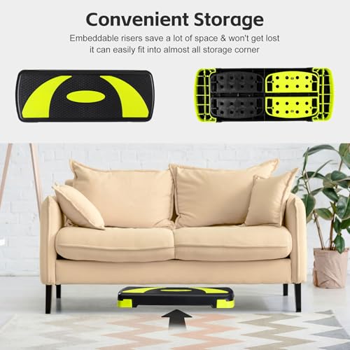 Non-Slip 31 Inch Aerobic Exercise Step Platform 4"-6"-8" Height Adjustable Risers for Home Gym Cardio Training Fitness Workout Stepper Trainer - color: Yellow
