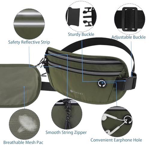 Slim Running Belt for Women Men Runners Fanny Packs With Phone Holder Hidden Pockets Exercise Waist Bag for Marathon Workout - color: DeepGreen/T2085