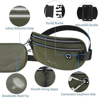 Slim Running Belt for Women Men Runners Fanny Packs With Phone Holder Hidden Pockets Exercise Waist Bag for Marathon Workout - color: DeepGreen/T2085