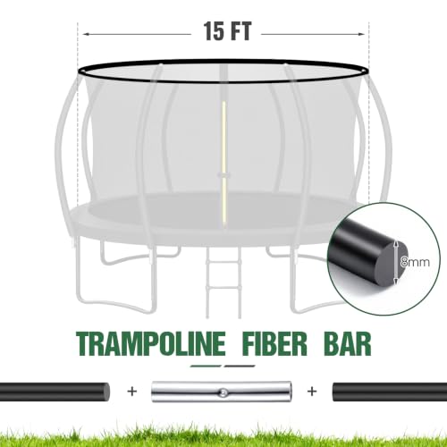Wesiti Trampoline Fiber Glass Rods for Top Ring of Net Enclosure Fiberglass Poles for 8/10/12/14/15/16Ft Frame with Tube Caps, Not for The Plastic T Connector - size: for 15ft Trampoline Frame