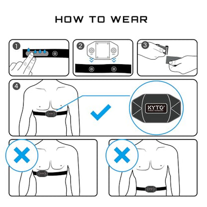 KYTO Heart Rate Monitor Chest Strap - ANT+ & Dual Bluetooth 4.0 HR Sensor, IP67 Water-Resistant, Compatible with Peloton, Zwift, Garmin, Precise HR Tracker for Running & Cycling - color: Black- Style B