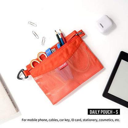 pack all 3 Pcs Water-Resistant Zipper Pouch, Mesh Zipper Bag - color: Orange, size: Set