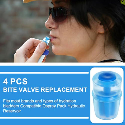 4pcs Bite Hydration Pack Bite Valve Replacement, Silicone BPA Free Bite Valve Sheath Safe Nozzle Mouthpiece Replacement Compatible with Osprey (Blue)