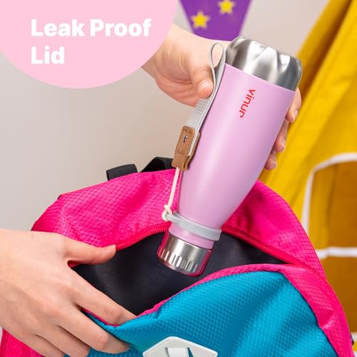 Kids Water Bottle-9 oz Leak Proof Insulated Water Bottle for Lunchbox - color: Purple Pink, size: 9 Ounces