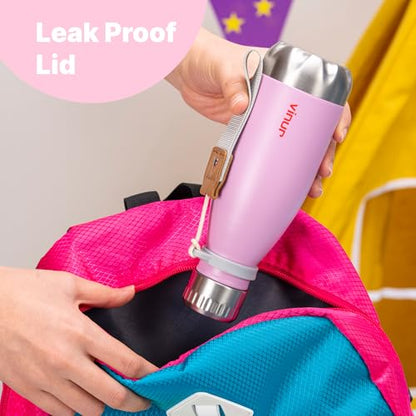 Kids Water Bottle-9 oz Leak Proof Insulated Water Bottle for Lunchbox - color: Purple Pink, size: 9 Ounces