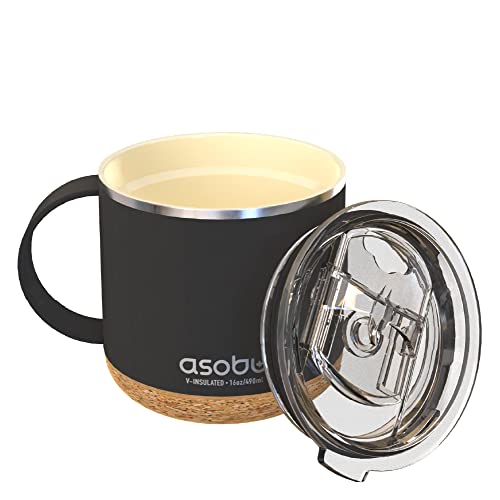 asobu Ultimate Ceramic Travel Mug, 16oz Insulated Stainless Steel Coffee Cup with Handle & Splash-Resistant Lid, Ceramic Lined for Pure Taste, BPA-Free, Double-Wall Vacuum with Built-In Coaster - color: Black, style: INFINITE MUG