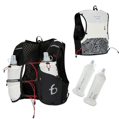 FlipBelt Tahoe Hydration Vest – Ultralight Running Vest for Men & Women – Includes Two 500ml Soft Flasks – Trail, Marathon, and Long-Distance Race Pack - color: Black, size: Large