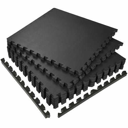 SUPERJARE 0.56'' Thick 24 Sq Ft Rubber Top Gym Flooring for Home Gym - color: Black, size: 6 Tiles (24 Sq Ft)