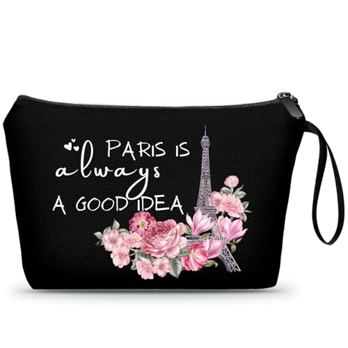 Paris Travel Gifts for International Travelers, Black Cosmetic Makeup Bags - color: travel92-black