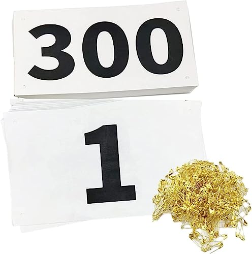 1-300 Running Race Bibs Large Numbers with Safety Pins for Marathon Race Events- Tyvek Tearproof Waterproof - color: 1-300 Number