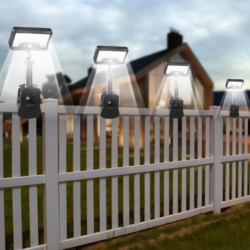 Clip On Solar Motion Lights Outdoor,360°Rotatable Fence Lights(4Pack,6000K) - color: Black, size: 4 Pack