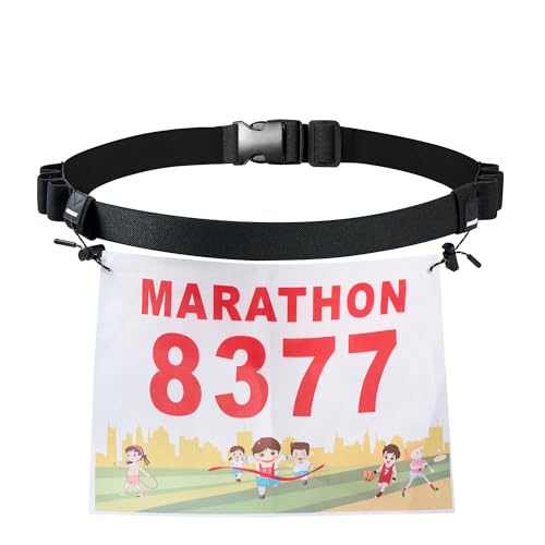 Race Bib Belt for Marathon Trail Running- Adjustable Hooks,6 Gel holders