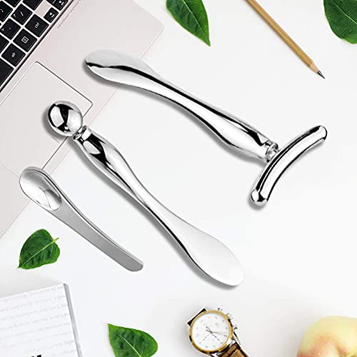 Pimoys 3-Piece Metal Eye Cream Applicator Tool, Roller, Spoon, Silver - color: Silver