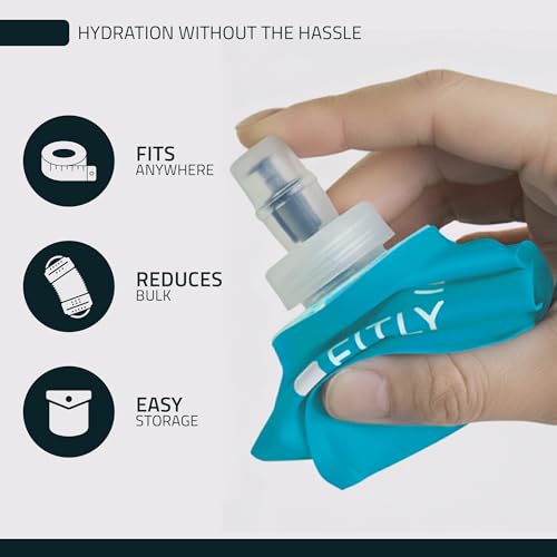 FITLY FLASKS Combo - 3 Handheld Soft Flask, Collapsible Water Bottles for Running, Marathon, Hiking, Cycling (5 oz, 8.5 oz, 13.5 oz / 150-250-400 ml) - color: Zest - Pink, Green, Blue, style: Modern