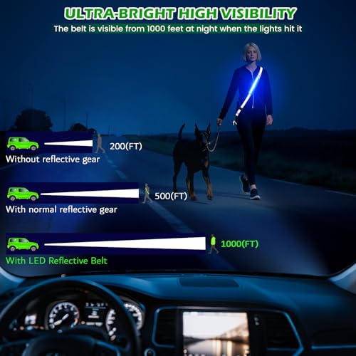 LED Reflective Belt Sash, Rechargeable LED Light Night Safety Walking Gear, High Visibility Adjustable Reflective Gear for Runners Walkers Cyclists at Night (Blue) - color: Blue