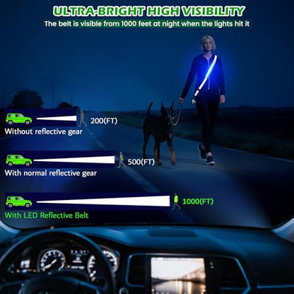 LED Reflective Belt Sash, Rechargeable LED Light Night Safety Walking Gear, High Visibility Adjustable Reflective Gear for Runners Walkers Cyclists at Night (Blue) - color: Blue