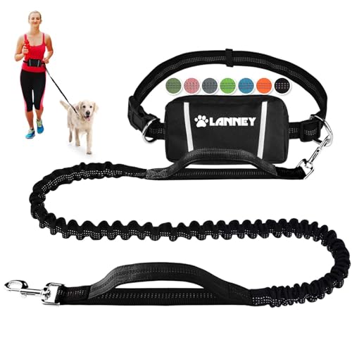 Hands Free Dog Leash, Waist Running Leash with Zipper, Walking Pouch for Medium Large Dogs, Dual Handle and Retractable Bungee for Training Jogging Hiking - color: Black/Black