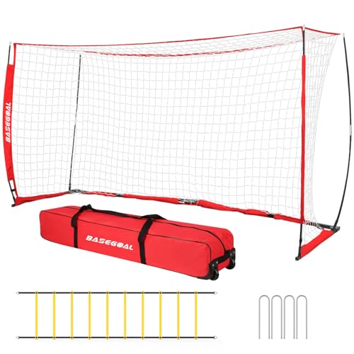 BaseGoal Soccer Goal for Backyard,with Bow Frame and Agility Ladder - size: 14x7 ft