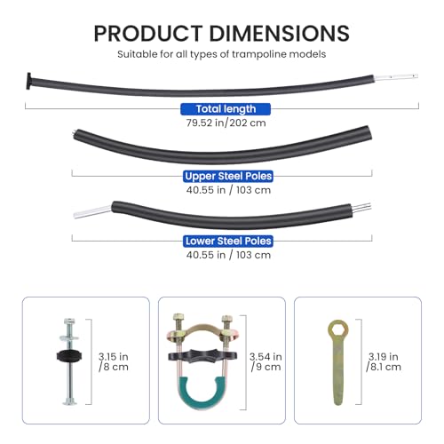 FAHKNS 6PCS Trampoline Replacement Straight/Curved Poles
