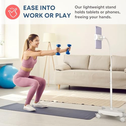 LEVO Rolling Gooseneck Tablet Floor Stand, iPad & Phone Holder, White - color: White