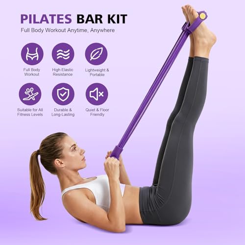 Multifunctional Pedal Resistance Band with Handle,6/8/10 Tubes for All Weights,Upgrade Heavy-Duty Stretch for Full Body Workouts. - color: Purple 6 tubes