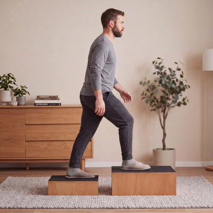 Wenqik 2 Pcs Adjustable Exercise Step Platform for Balance and Strength Training Wooden Stepper with Non Slip Surface 330 lb Capacity Progressive Height Steps for Home Fitness