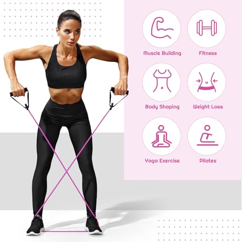 Women Fitness Exercise Equipment Trainer Set Pedal Resistance Band - color: Pink